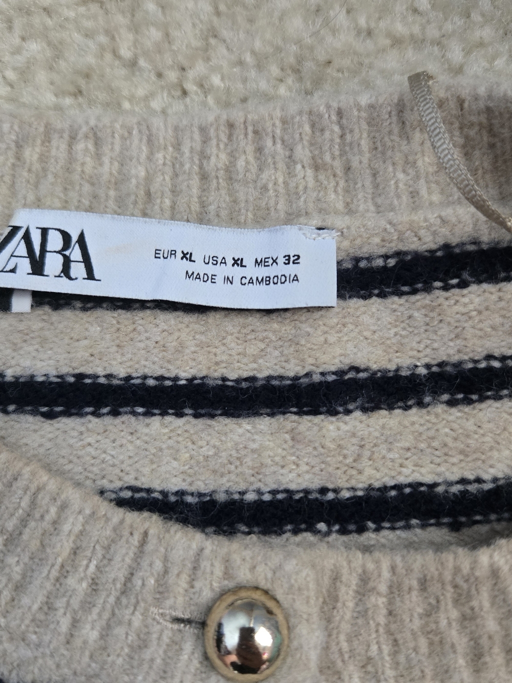 Zara Beige and Black Striped Button-Front Cardigan - Picture 3 of 3